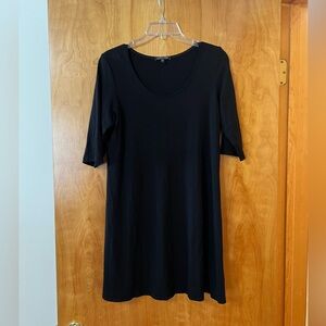 Eileen Fisher Black Dress Stretch 3/4 Sleeve Rayon Blend Women’s Size Medium